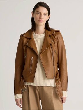 Quince Cognac 100% Leather Moto Jacket - Retail $200
